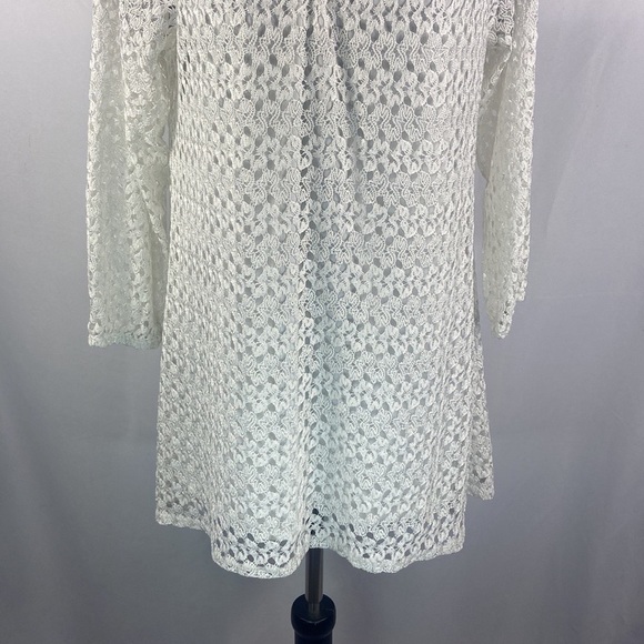 Notations White Lace Long Sleeve Crotchet Mini Dress - Picture 4 of 9